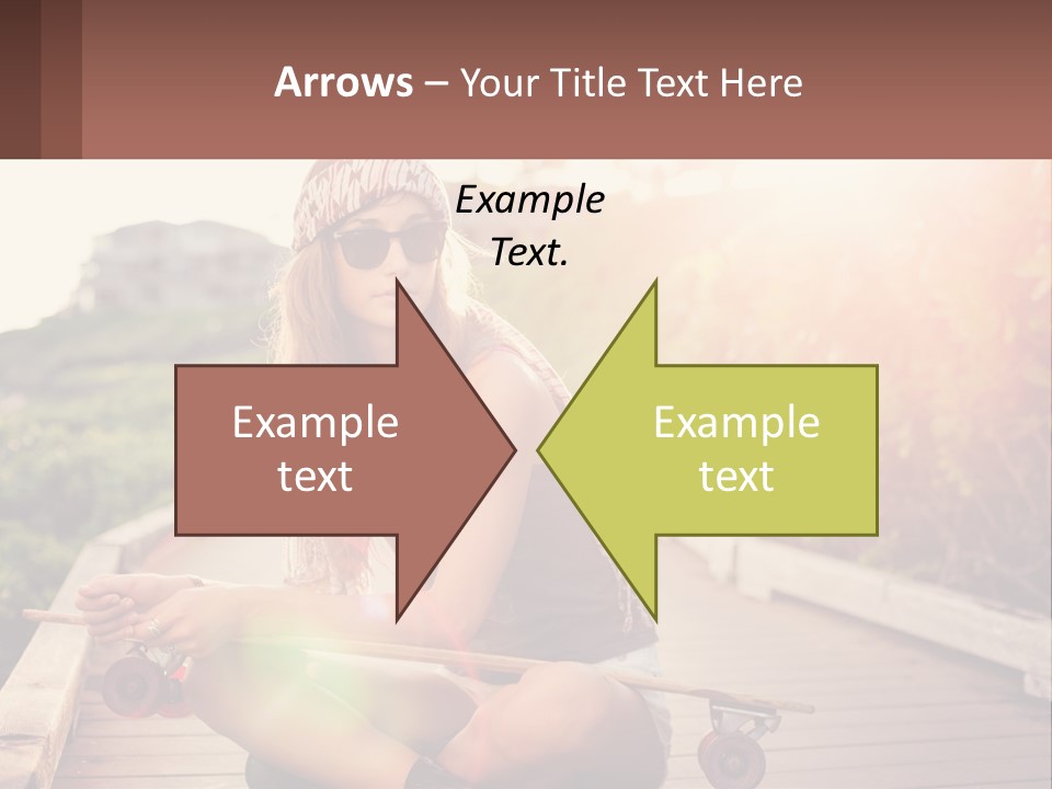 A Woman Sitting On A Bench With A Skateboard PowerPoint Template