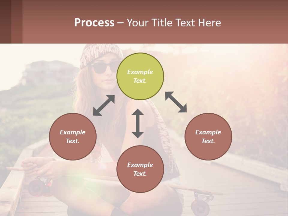 A Woman Sitting On A Bench With A Skateboard PowerPoint Template