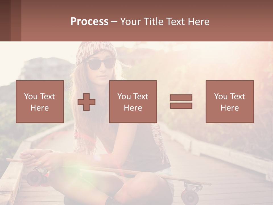 A Woman Sitting On A Bench With A Skateboard PowerPoint Template