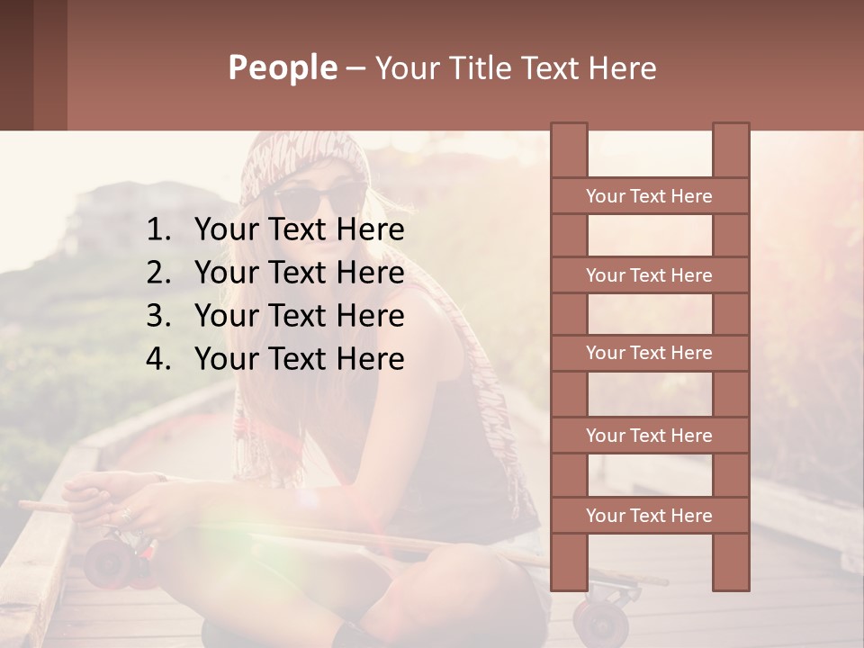 A Woman Sitting On A Bench With A Skateboard PowerPoint Template