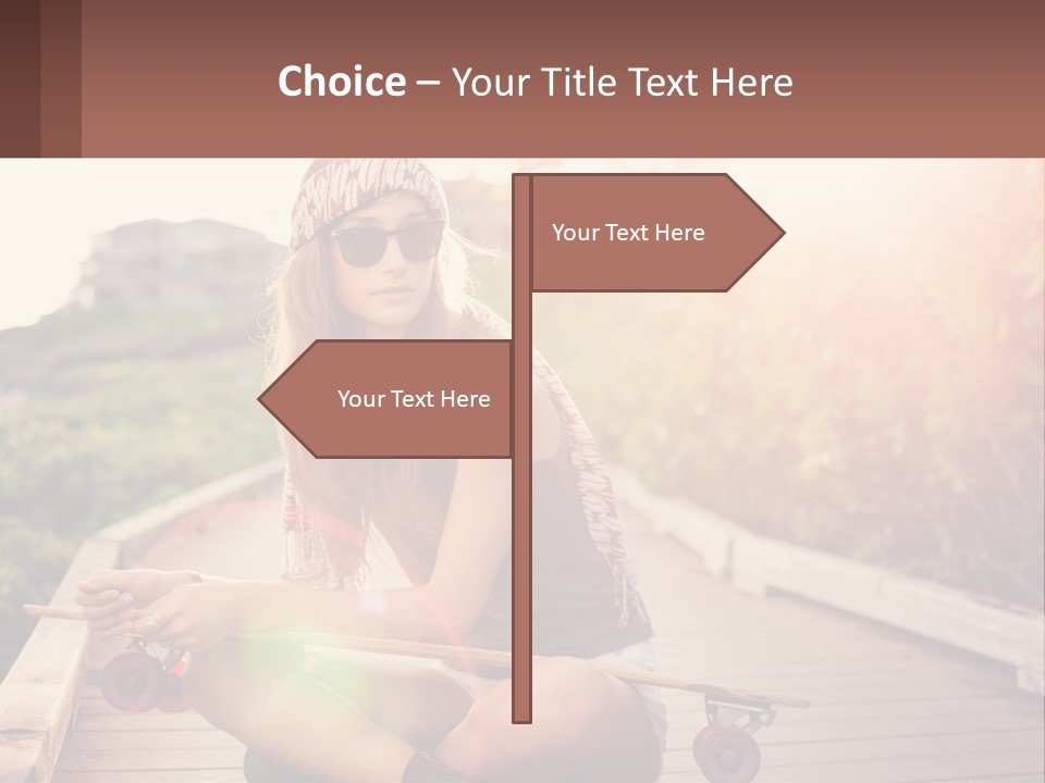 A Woman Sitting On A Bench With A Skateboard PowerPoint Template