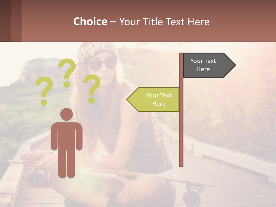 A Woman Sitting On A Bench With A Skateboard PowerPoint Template