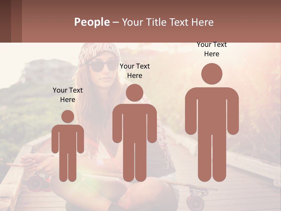 A Woman Sitting On A Bench With A Skateboard PowerPoint Template