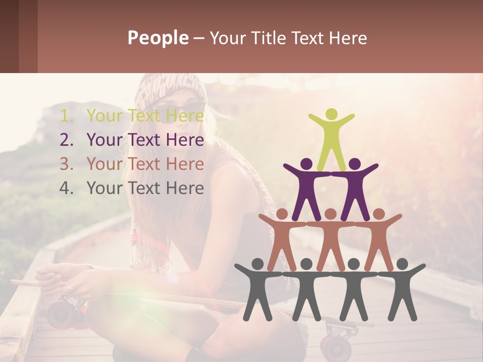 A Woman Sitting On A Bench With A Skateboard PowerPoint Template