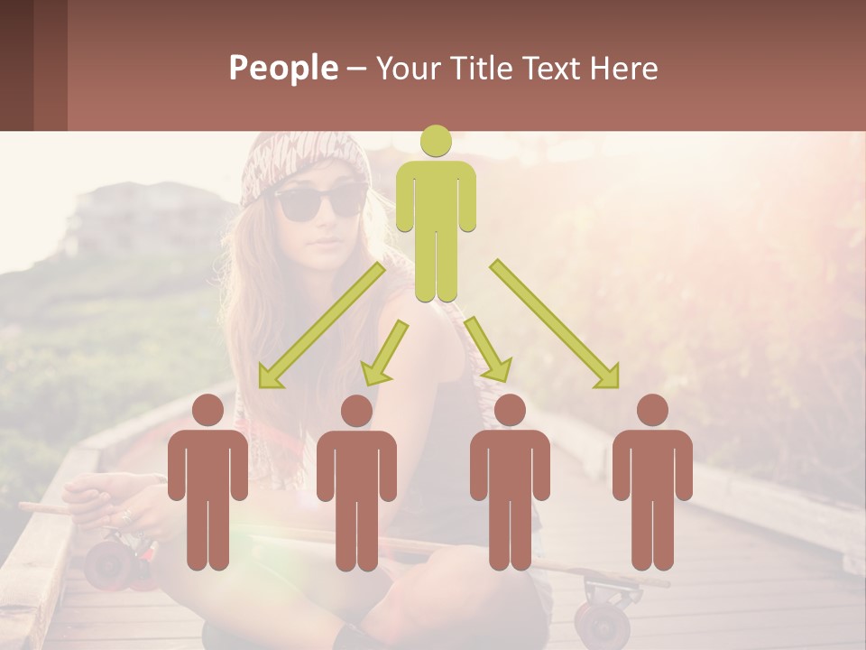 A Woman Sitting On A Bench With A Skateboard PowerPoint Template