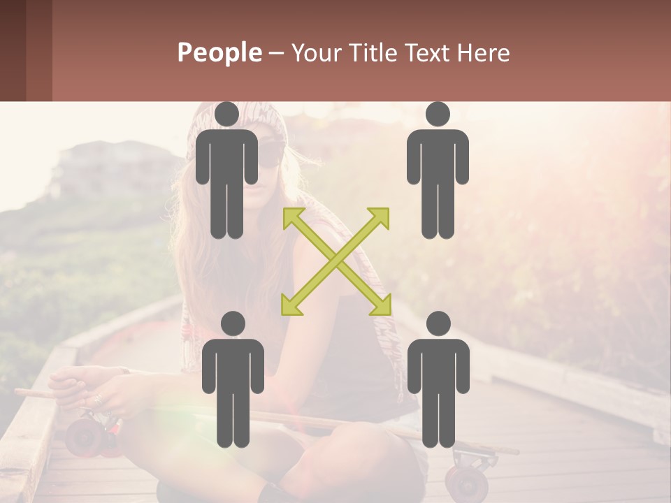 A Woman Sitting On A Bench With A Skateboard PowerPoint Template