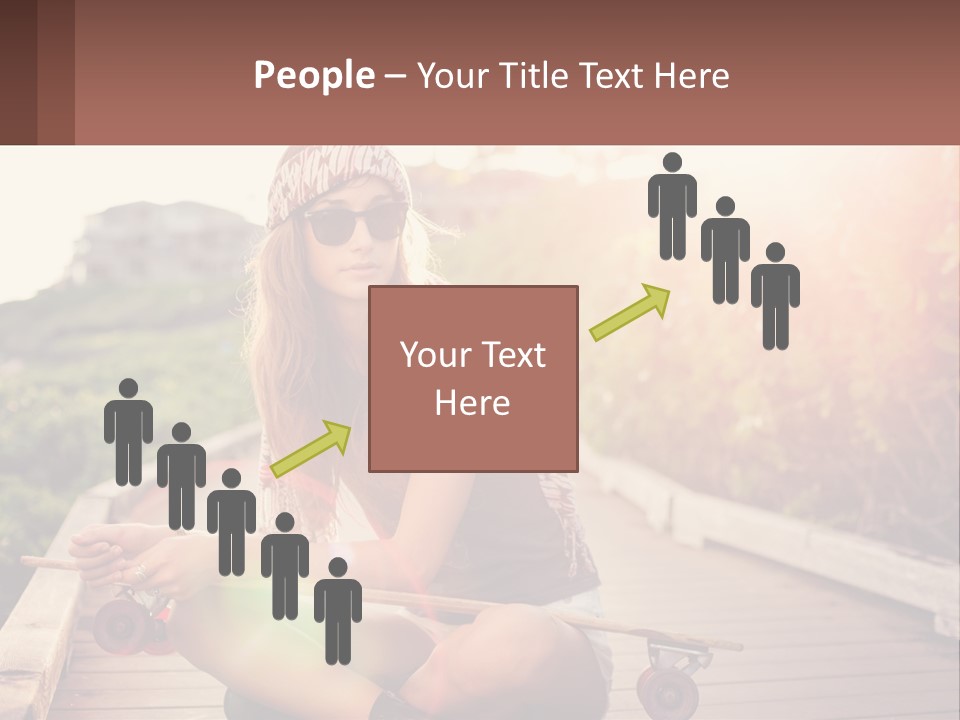 A Woman Sitting On A Bench With A Skateboard PowerPoint Template