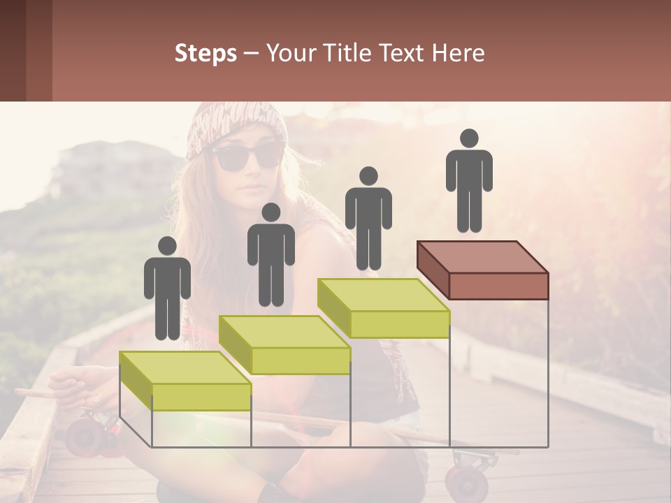A Woman Sitting On A Bench With A Skateboard PowerPoint Template