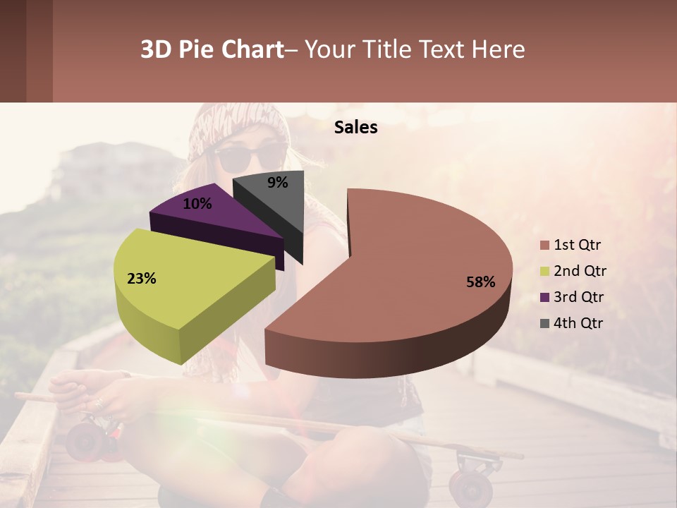 A Woman Sitting On A Bench With A Skateboard PowerPoint Template