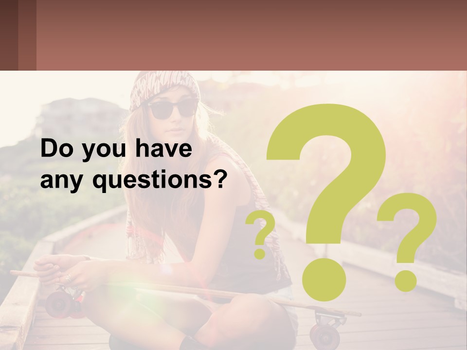 A Woman Sitting On A Bench With A Skateboard PowerPoint Template