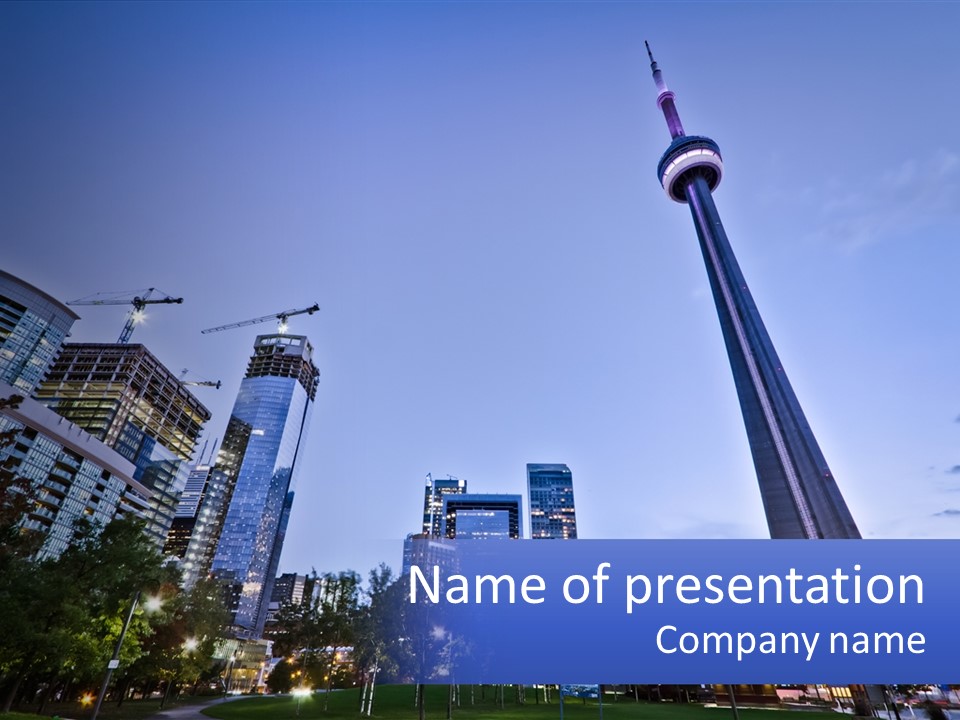 A Picture Of A Tall Building With A Sky Line In The Background PowerPoint Template