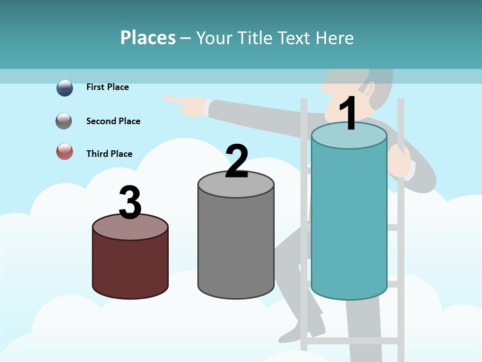 A Man On A Ladder Pointing To The Sky PowerPoint Template