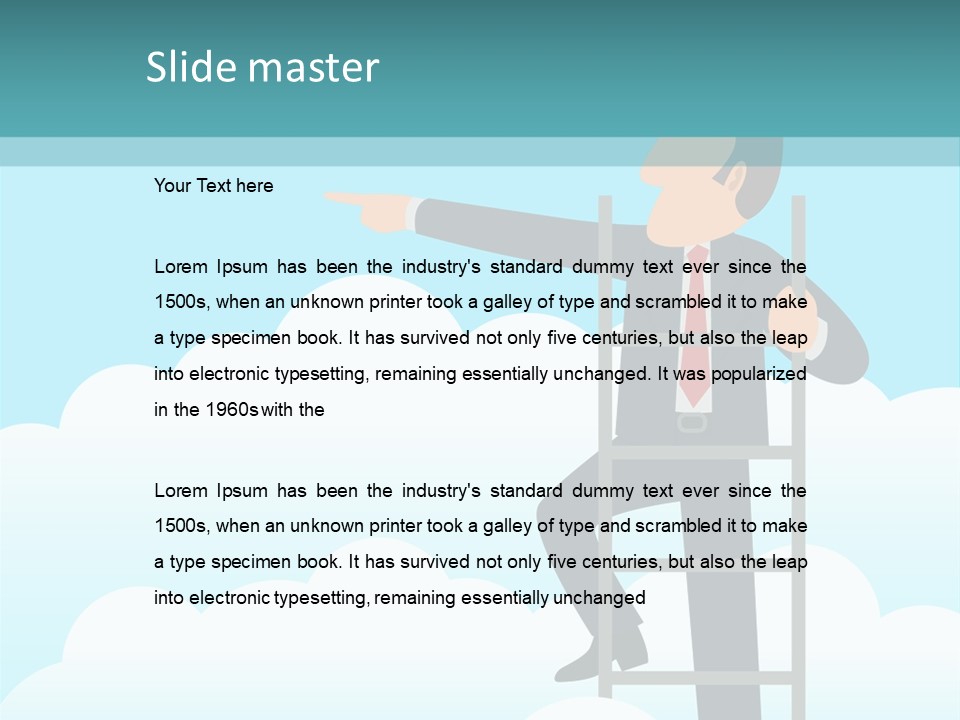 A Man On A Ladder Pointing To The Sky PowerPoint Template