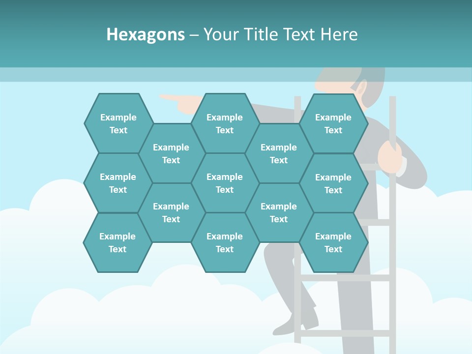 A Man On A Ladder Pointing To The Sky PowerPoint Template