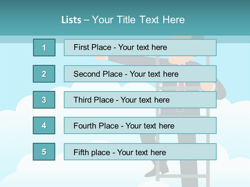 A Man On A Ladder Pointing To The Sky PowerPoint Template