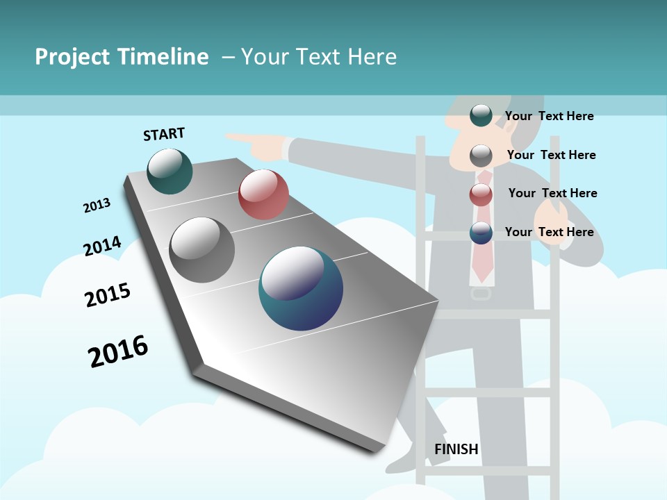 A Man On A Ladder Pointing To The Sky PowerPoint Template