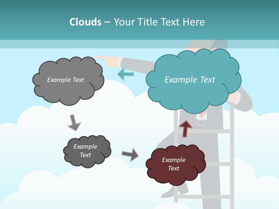 A Man On A Ladder Pointing To The Sky PowerPoint Template