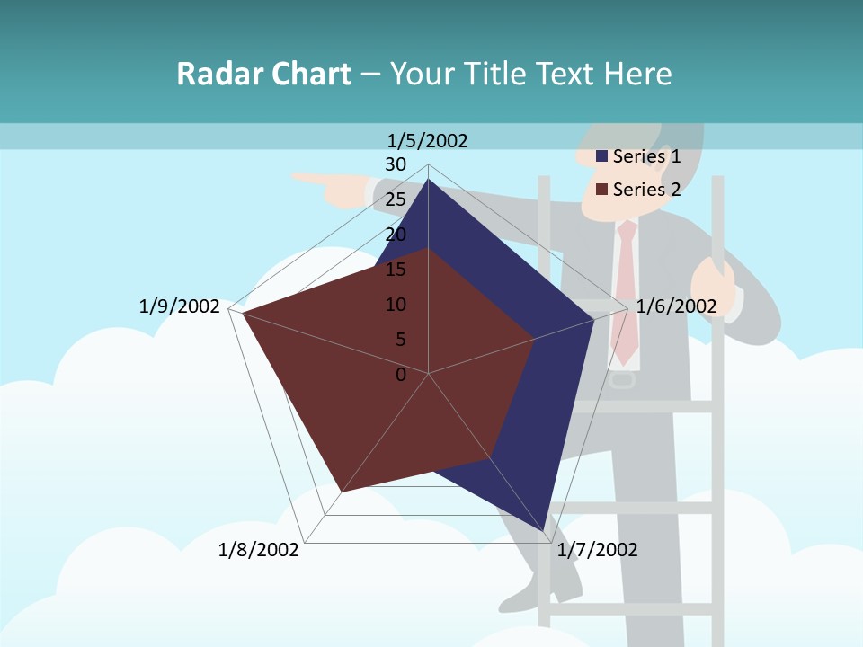 A Man On A Ladder Pointing To The Sky PowerPoint Template