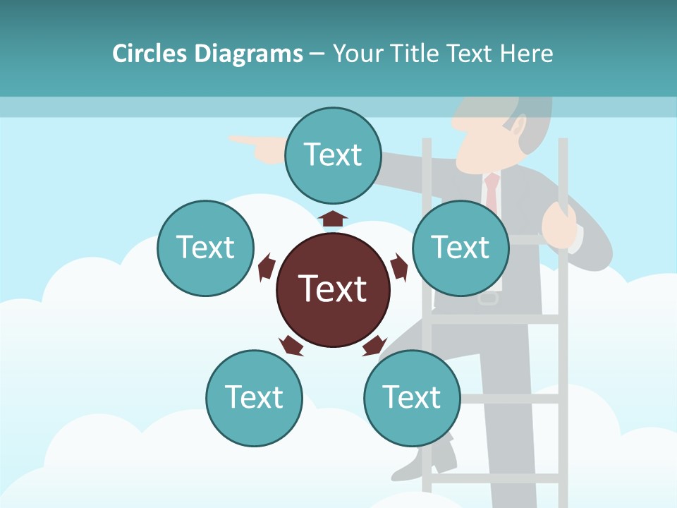 A Man On A Ladder Pointing To The Sky PowerPoint Template