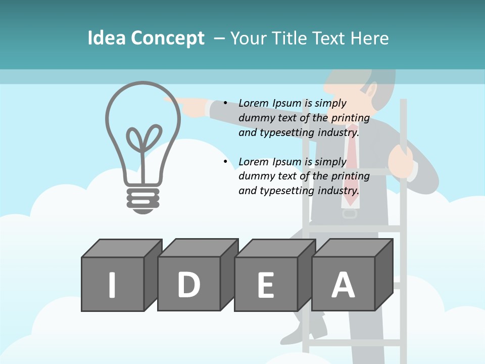 A Man On A Ladder Pointing To The Sky PowerPoint Template