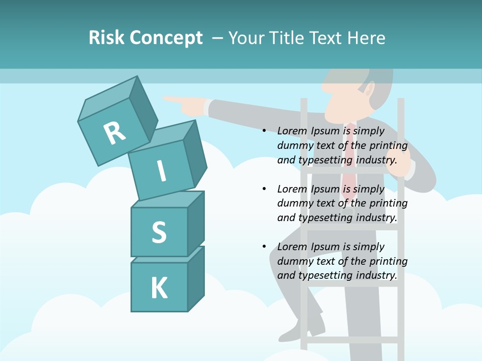 A Man On A Ladder Pointing To The Sky PowerPoint Template