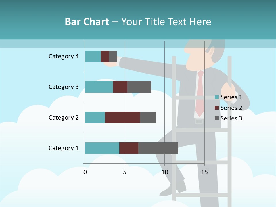 A Man On A Ladder Pointing To The Sky PowerPoint Template