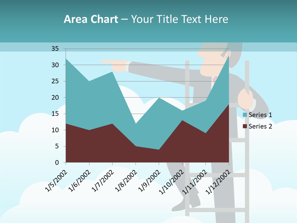 A Man On A Ladder Pointing To The Sky PowerPoint Template