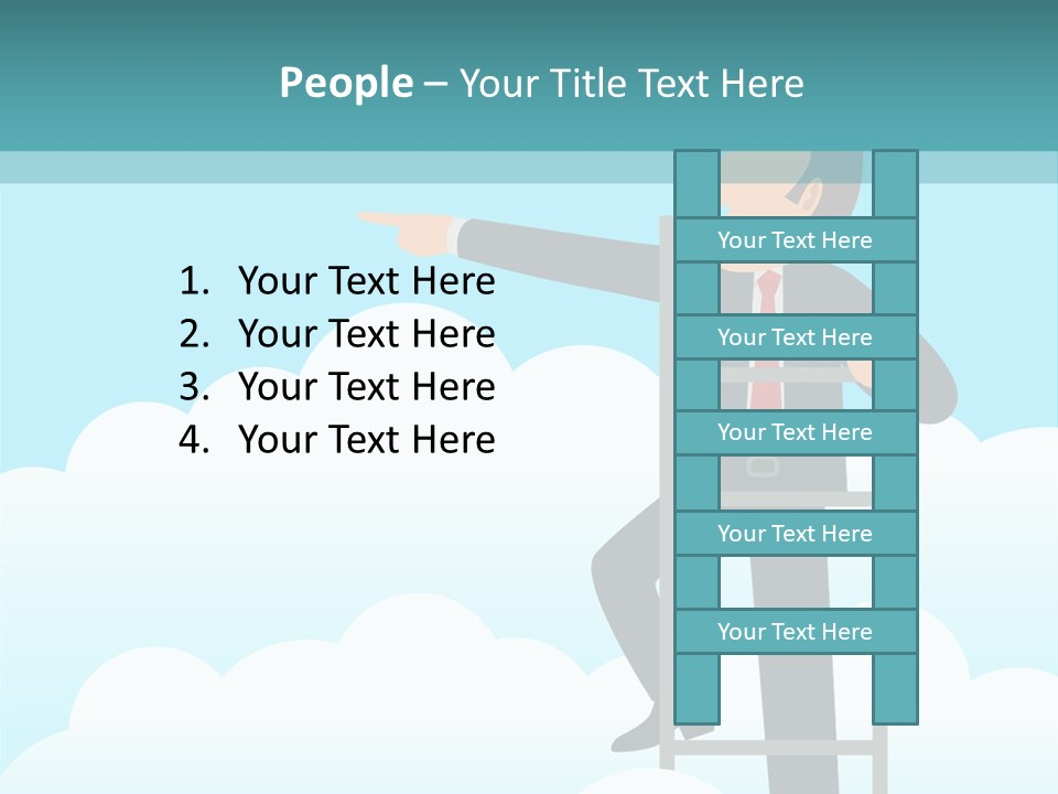 A Man On A Ladder Pointing To The Sky PowerPoint Template