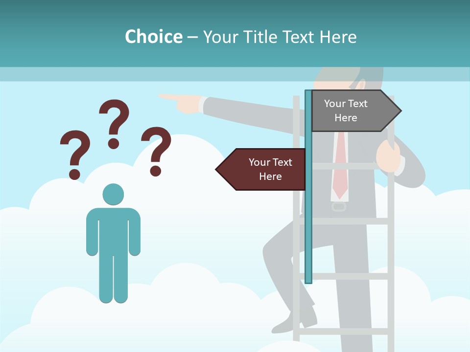 A Man On A Ladder Pointing To The Sky PowerPoint Template