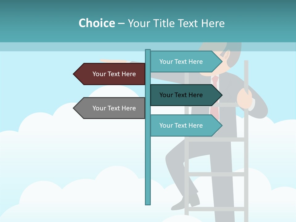 A Man On A Ladder Pointing To The Sky PowerPoint Template
