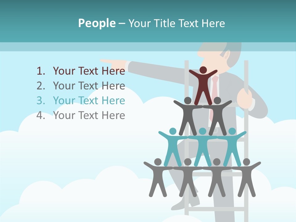 A Man On A Ladder Pointing To The Sky PowerPoint Template
