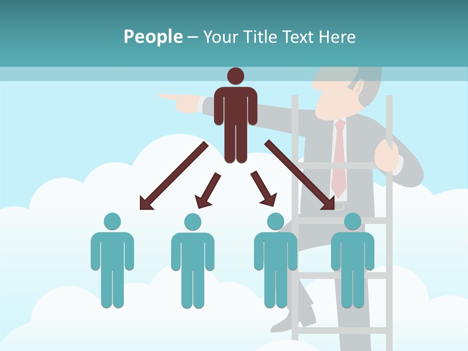 A Man On A Ladder Pointing To The Sky PowerPoint Template