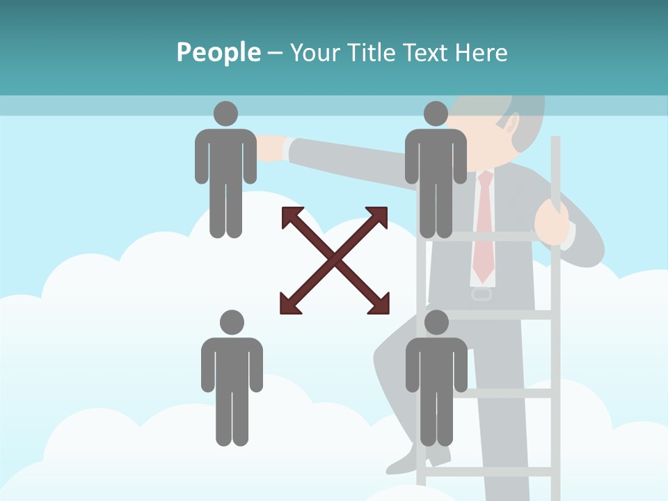 A Man On A Ladder Pointing To The Sky PowerPoint Template