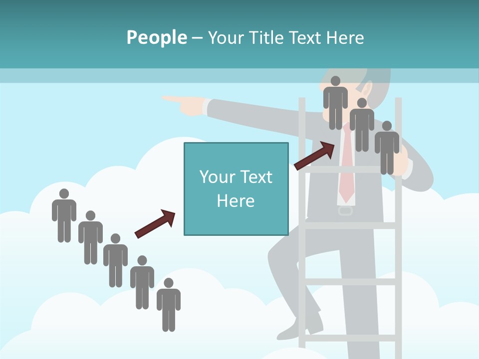 A Man On A Ladder Pointing To The Sky PowerPoint Template