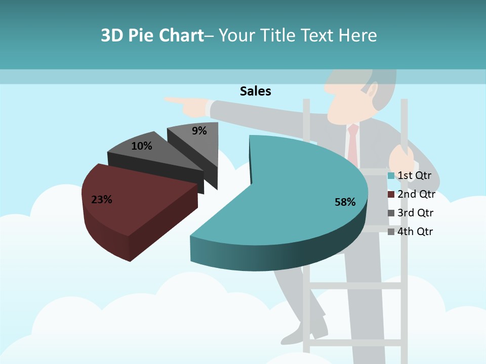 A Man On A Ladder Pointing To The Sky PowerPoint Template