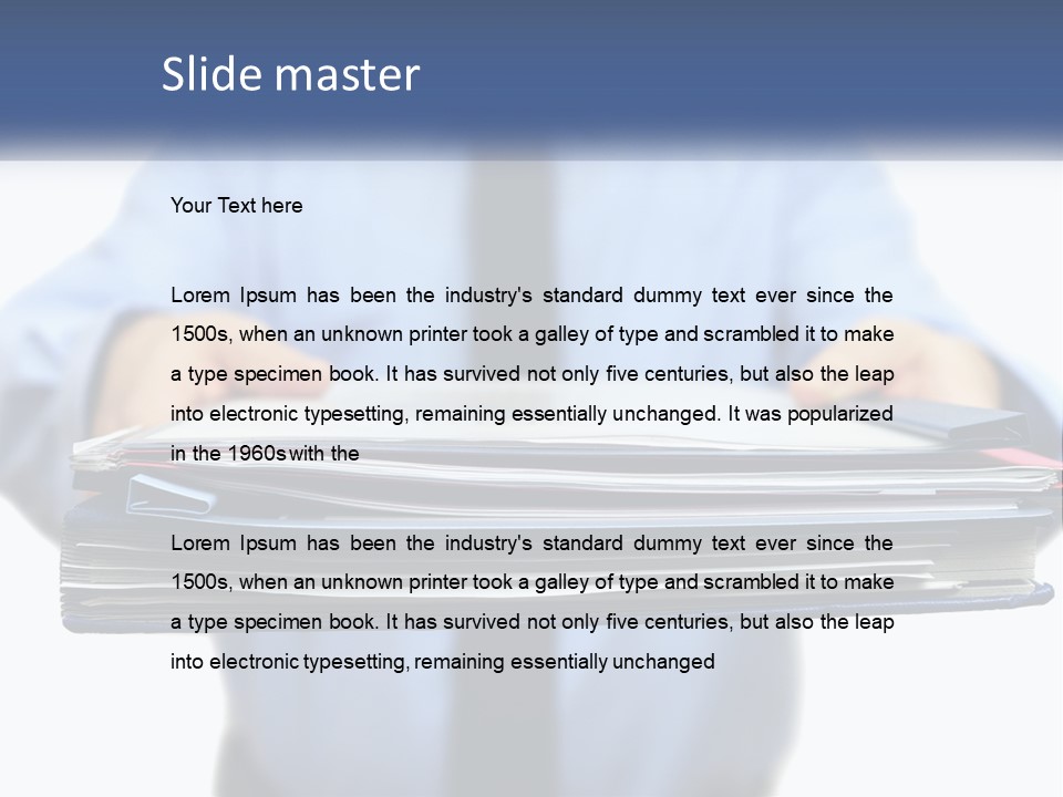 A Man Holding A Stack Of Files In His Hands PowerPoint Template