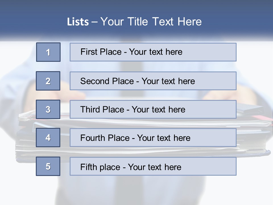 A Man Holding A Stack Of Files In His Hands PowerPoint Template