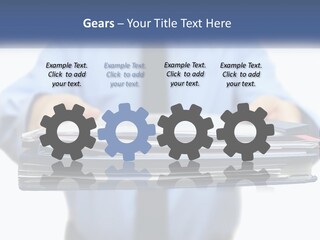 A Man Holding A Stack Of Files In His Hands PowerPoint Template