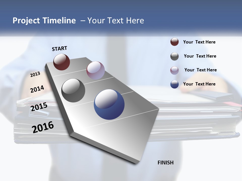 A Man Holding A Stack Of Files In His Hands PowerPoint Template