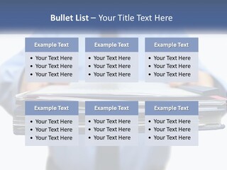 A Man Holding A Stack Of Files In His Hands PowerPoint Template