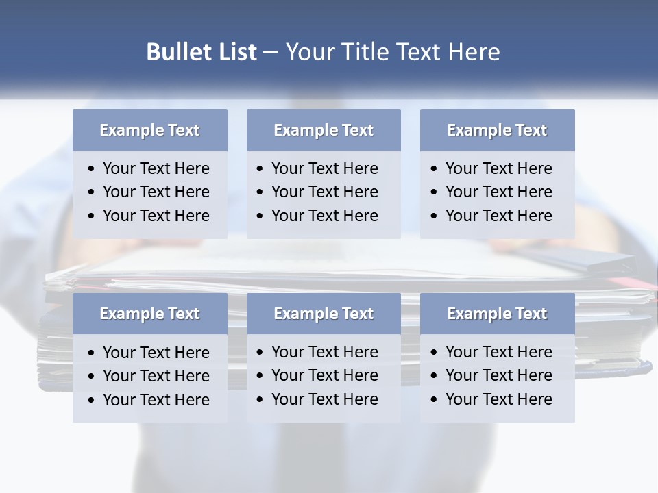 A Man Holding A Stack Of Files In His Hands PowerPoint Template