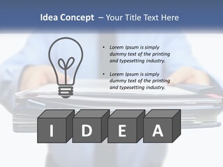 A Man Holding A Stack Of Files In His Hands PowerPoint Template
