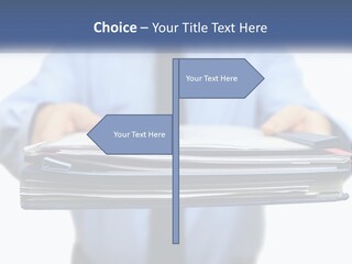 A Man Holding A Stack Of Files In His Hands PowerPoint Template