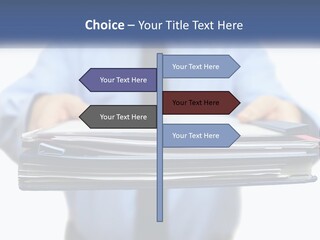 A Man Holding A Stack Of Files In His Hands PowerPoint Template