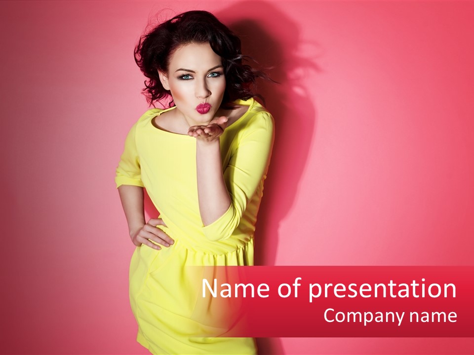 A Woman In A Yellow Dress Posing For A Picture PowerPoint Template