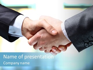 Two People Shaking Hands Over A Blue Background PowerPoint Template