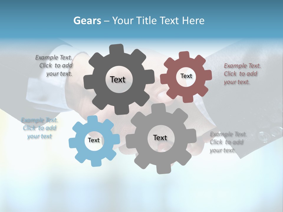 Two People Shaking Hands Over A Blue Background PowerPoint Template