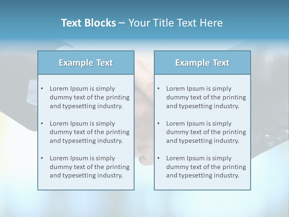 Two People Shaking Hands Over A Blue Background PowerPoint Template
