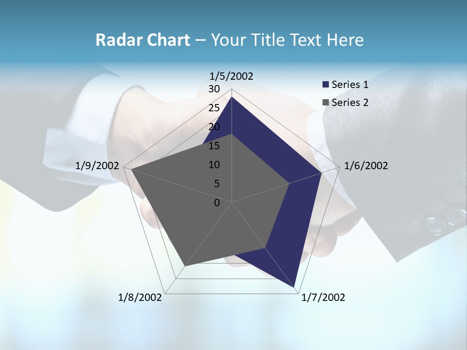 Two People Shaking Hands Over A Blue Background PowerPoint Template