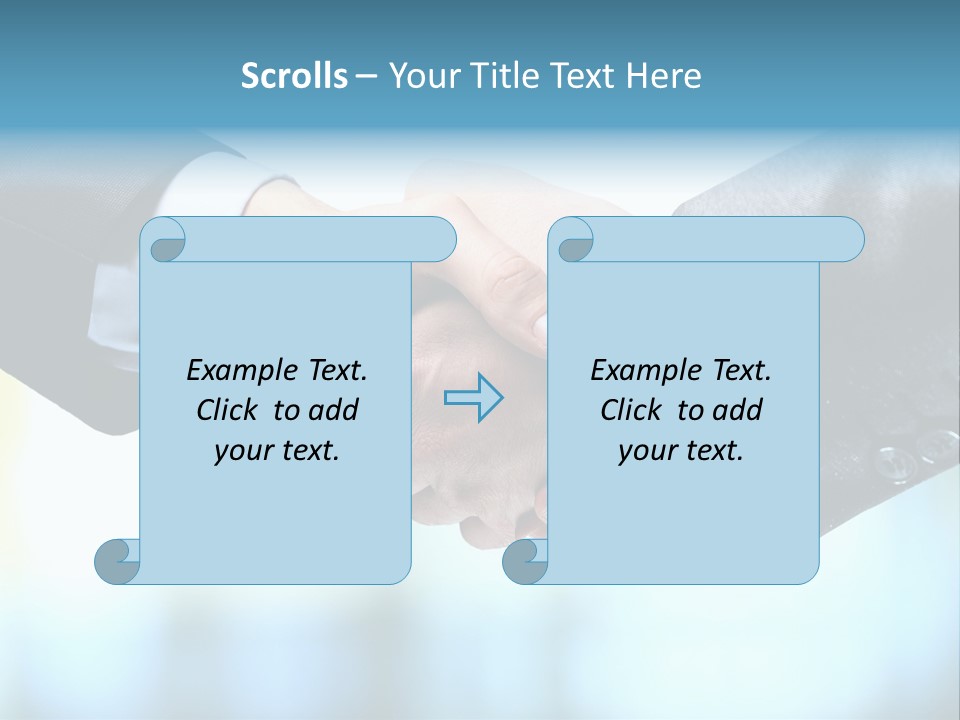 Two People Shaking Hands Over A Blue Background PowerPoint Template